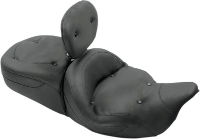 Mustang Black Regal 2 Up Super Touring 1pc Seat w Backrest Electra Glide 08-21