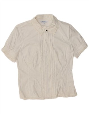 Marella Damen Kurzarm Shirt Bluse UK 12 Medium weiß Baumwolle HG05