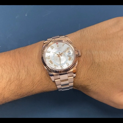 Rolex Sky-Dweller 18k Everose Gold Sundust Roman Dial 42mm Watch