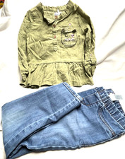 LOT 2683-OSHKOSH Jeggings  Freestyle Olive green cat Top - Size 5-6