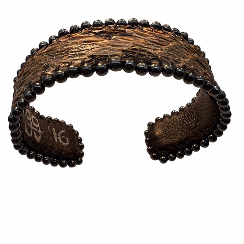 Artisan Cuff Bracelet Snakeskin Leather Silver Beaded Edge Signed GG 16 Brown A5 - 第 1/9 張圖片