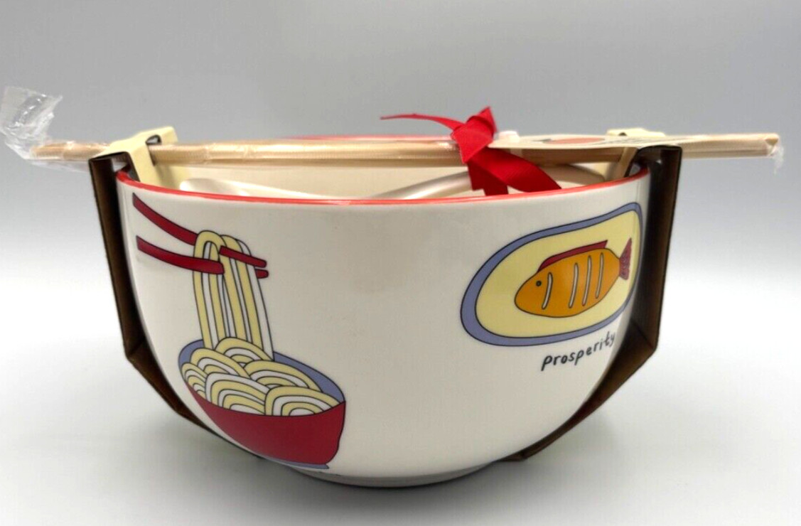 NUEVO Cuenco de fideos ramen estilo Maruchan con palillos, soporte y cuchara sopera