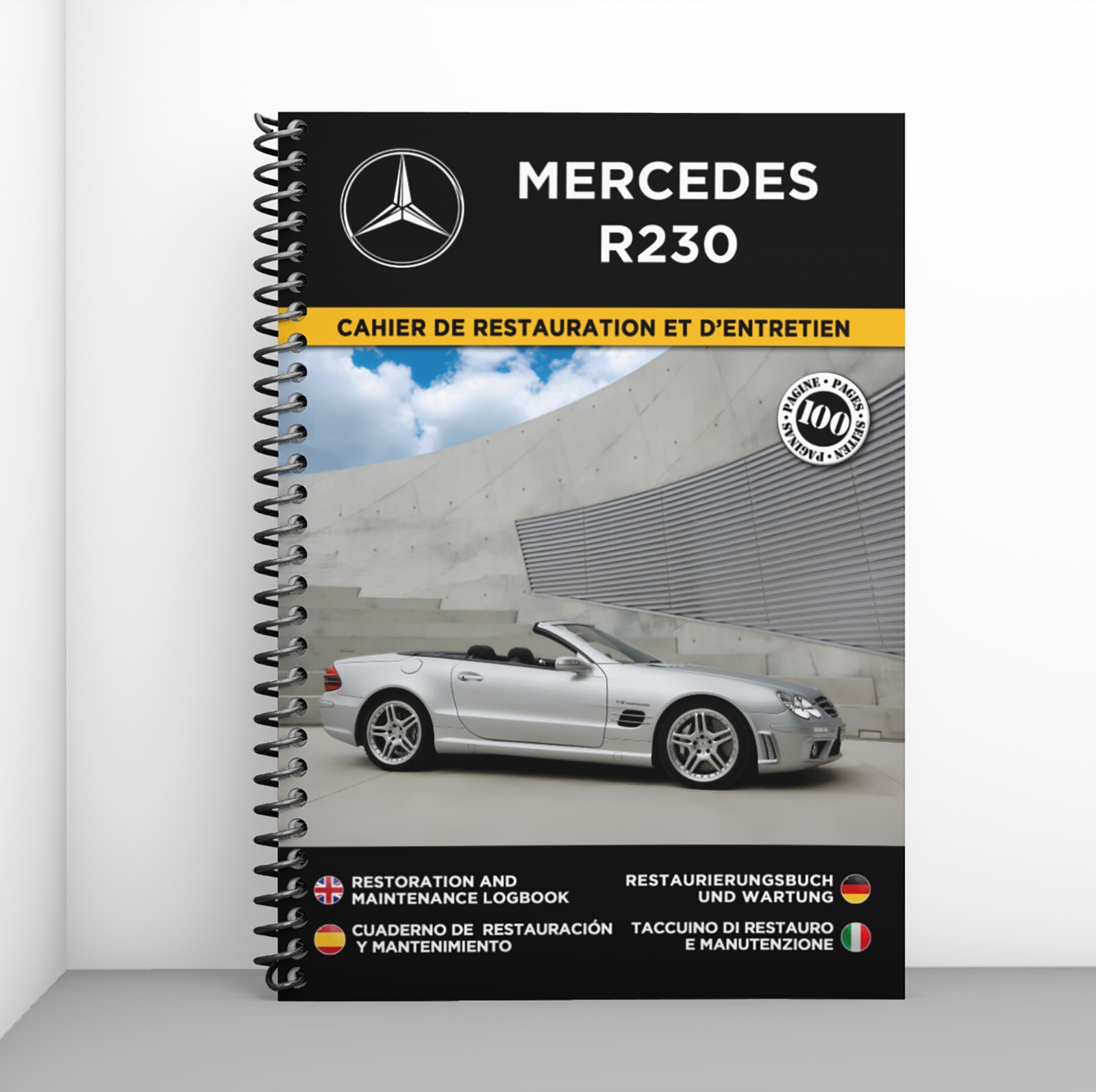 Cahier de restauration Mercedes R230 journal de bord pour passionné de garage et weekend