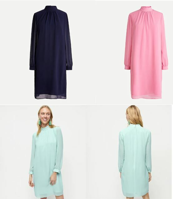 j crew mint green dress J Crew Women Mint Green Navy Pink Mock Neck Long Sleeve Chiffon Shift Dress  S