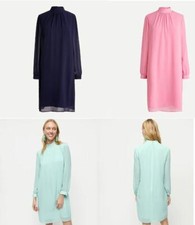 J Crew Women Mint Green Navy Pink Mock Neck Long Sleeve Chiffon Shift Dress S