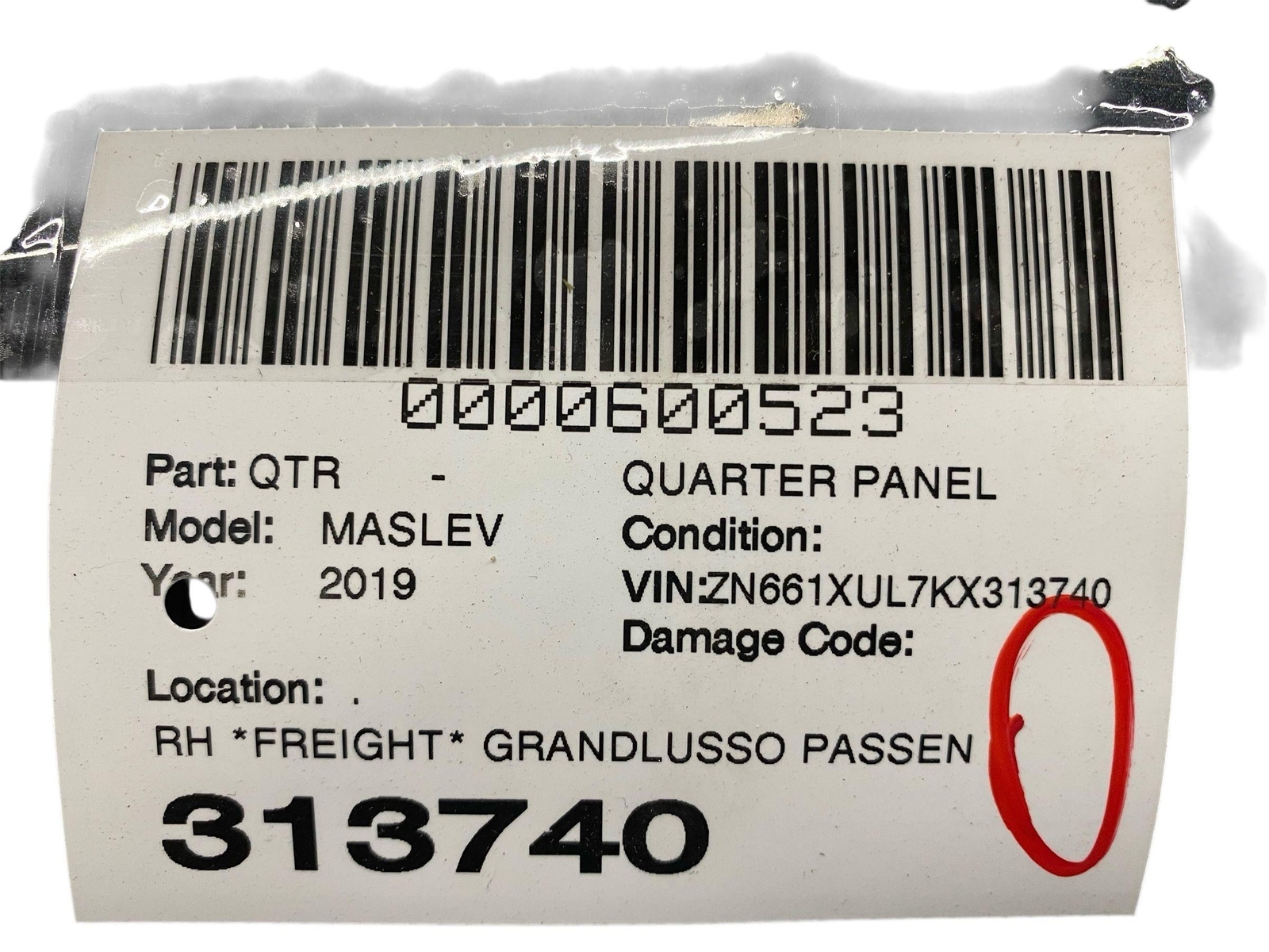 2017-2023 MASERATI LEVANTE GRANLUSSO RIGHT REAR QUARTER PANEL *STRUCTURE CUT*