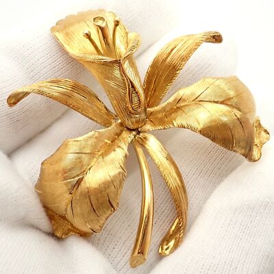 Vintage Tiffany & Co 18k Yellow Gold Large Orchid Calla Lily Pin