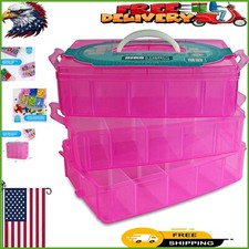 Portable Stackable Craft Organizer in Pink - 30 Compartments for Neat Supplies