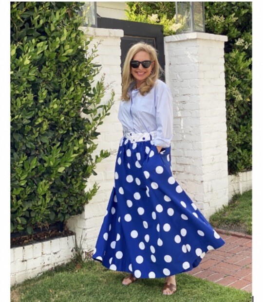【6 ROKU】SQUARE DOT PRINT SKIRT & BLOUSE RARE! J. Crew Navy Blue Polka Dot Maxi Skirt Women's Size