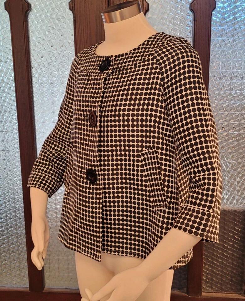 MAX STUDIO Black and White Graphic Dot 3/4 Sleeve Swing Jacket, Lined, Size S - Image 4 of 4
