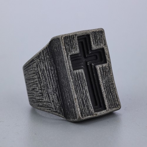 Cross Punk Ring Men's Stainless Steel Ring Engagement Bands Religious Vintage - Picture 3 of 6
