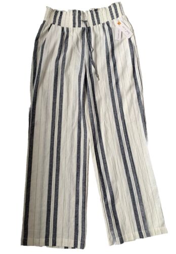 Land 'n Sea Black Wide Striped Linen Wide Leg Pants Medium Women's NWT New