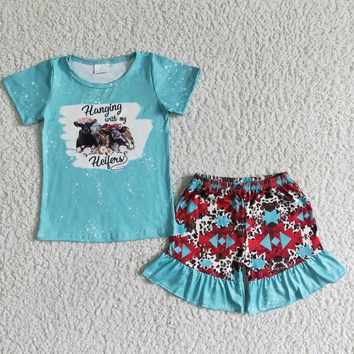 Sibling Baby Girls Summer Western Cowgirls Shirts Shorts Outfits - Picture 7 of 12