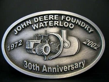 John Deere Foundry Waterloo 30th Anniversary 2002 Tractor Pewter Belt Buckle JD