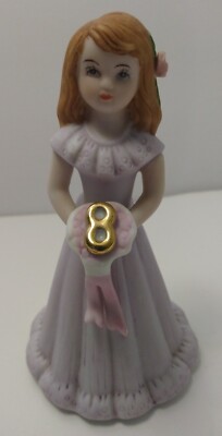 Vintage Enesco Growing Up Girl Brown Haired Figurine - Year 8 1982