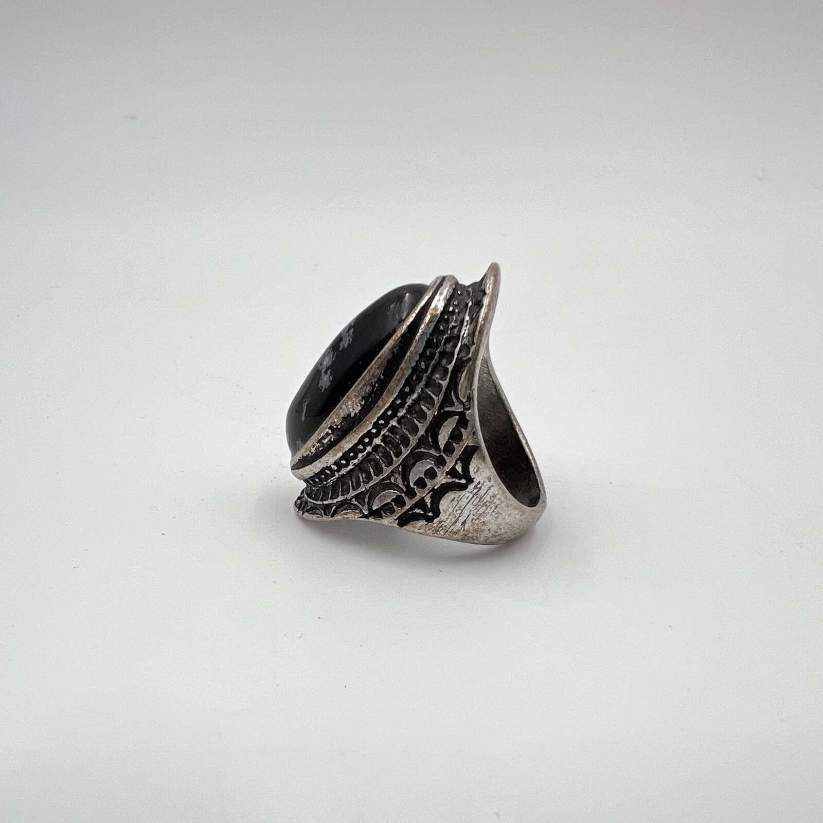 Statement Large Black Oval Stone Snowflake Scroll… - image 3