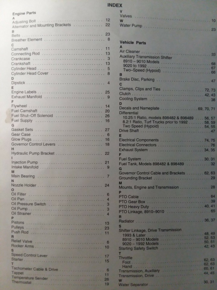 Cushman Haulster Turf Truckster Diesel Power Train 898633 Parts Manual