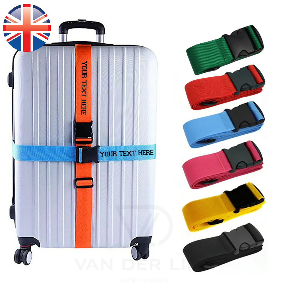 Personalised Embroidered Luggage Strap Strong Extra Safety Adjustable