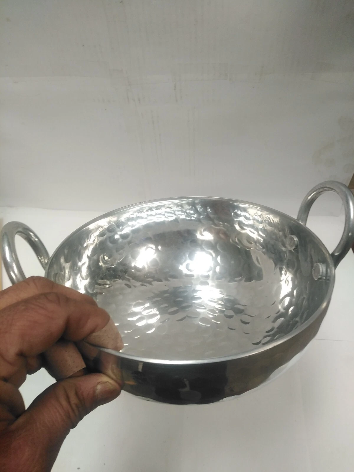 Handmade aluminium hammer Flat Bottom Kadai Frying Pan Cooking 8 Inchx 3 In tall