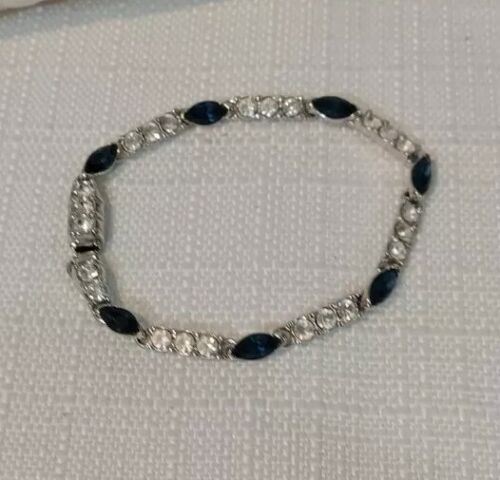 VINTAGE A&S CLEAR AND BLUE CRYSTAL SILVERTONE  LI… - image 1