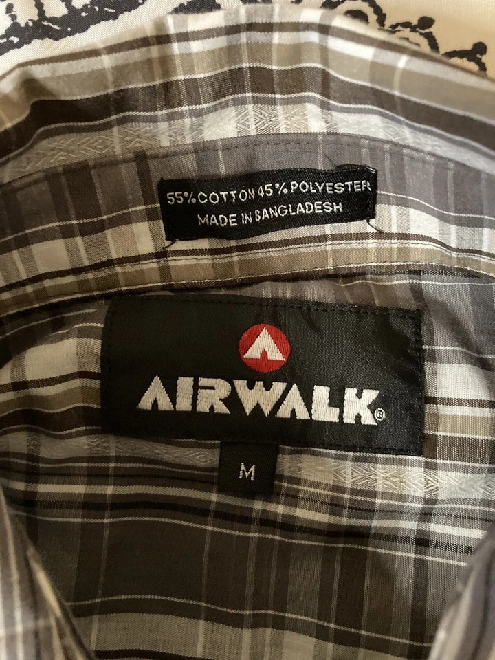 AIRWALK Shirt Men's Medium Brown Plaid Long Sleeve Button Up Shoulder Straps - Image 3 of 4