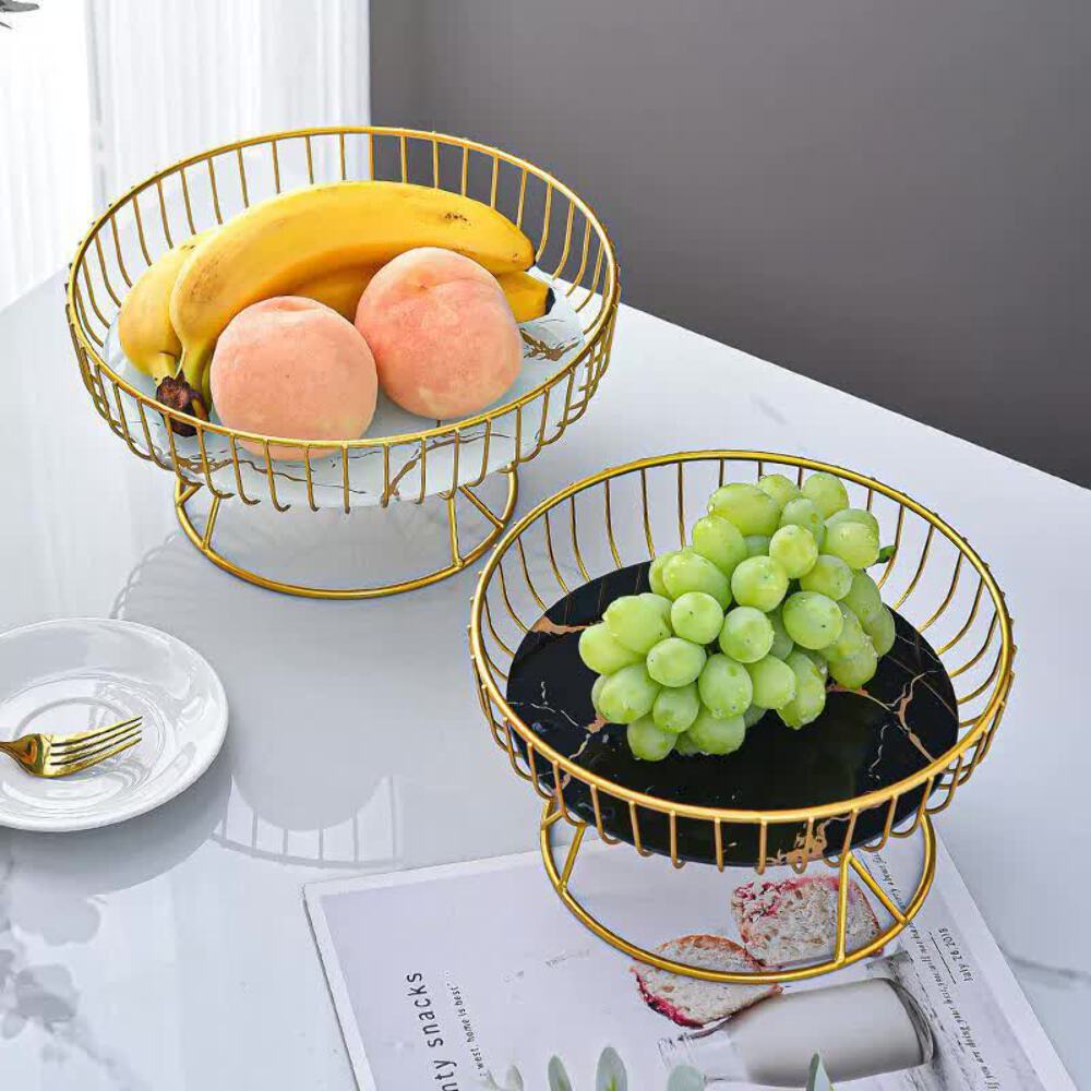 NNEDSZ Elegant Iron Art Glass Serving Tray(White Glass) - Round Design with Gold