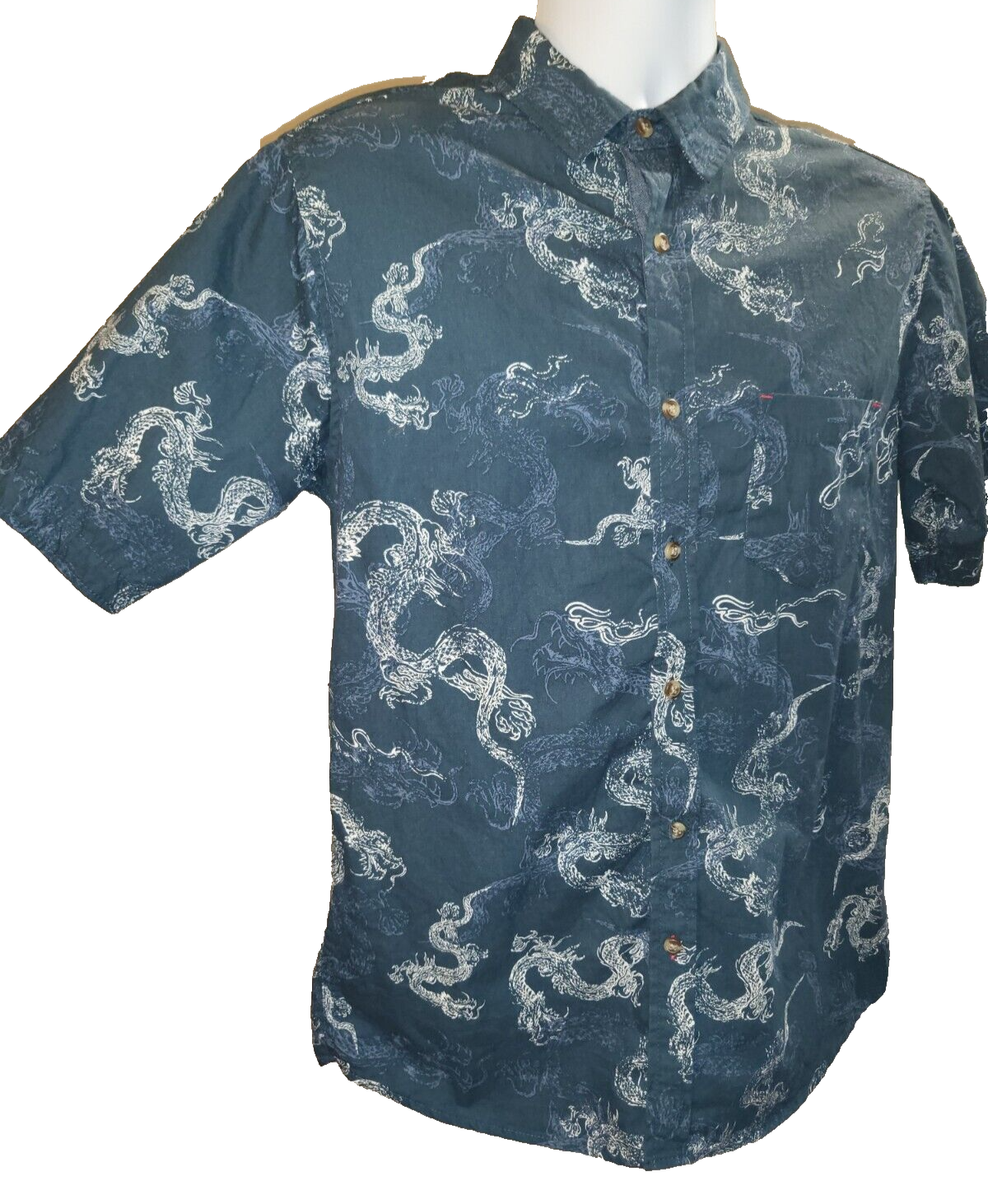 Blue Dragon Shirt Mens Size Medium Short Sleeve Button Up by - Main Image