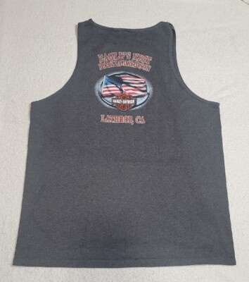 Harley Davidson Eagle's Nest Flag Gray Tank Top SHIRT SLEEVELESS Men s Large CA