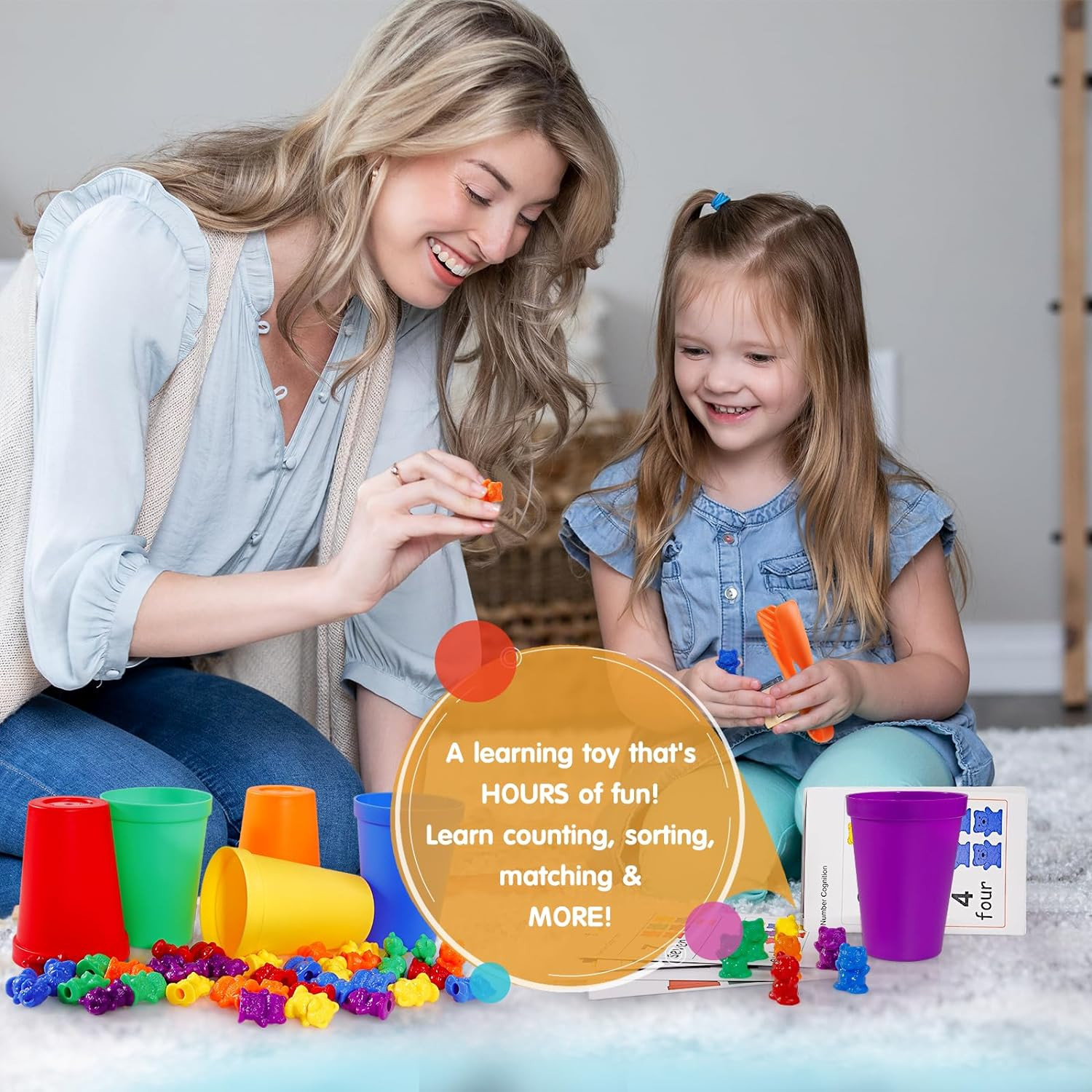 Color Matching Game Counting Bears with Matching Sorting Cups, Color Recognition
