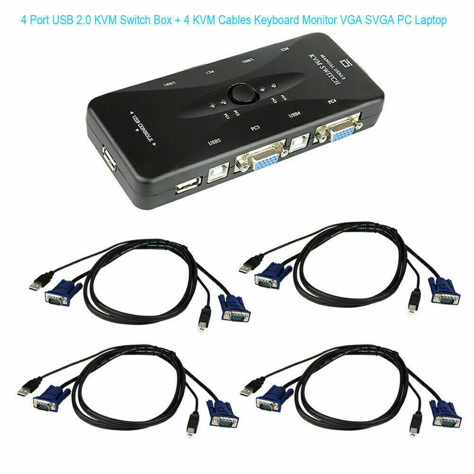 2 or 4 Port USB/PS2 KVM VGA Switch with 2 or 4 Set Cable For Mouse Monitor PC - Image 4 of 4