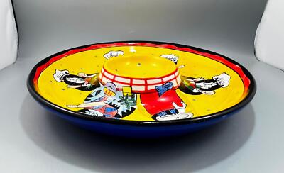 2003 Catzilla By Candace Reiter Ceramic Cats Round Chip & Dip Dish