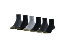 Gold Toe Casual Cushion Mens Socks Quarter Ankle 6 Pair Shoe Sz 6-12.5 Asst Colo