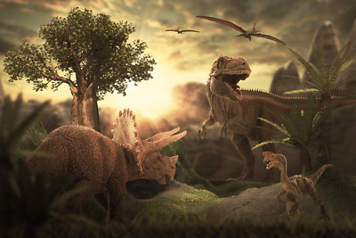 Dinosaurier Land Wandsticker 3D Jura Szene Kinderzimmer Deko selbstklebend Mura