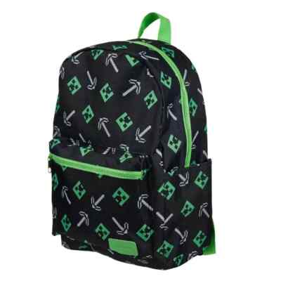 Minecraft Unisex Kids Black Green Pixel Print Adjustable Straps Laptop Backpack