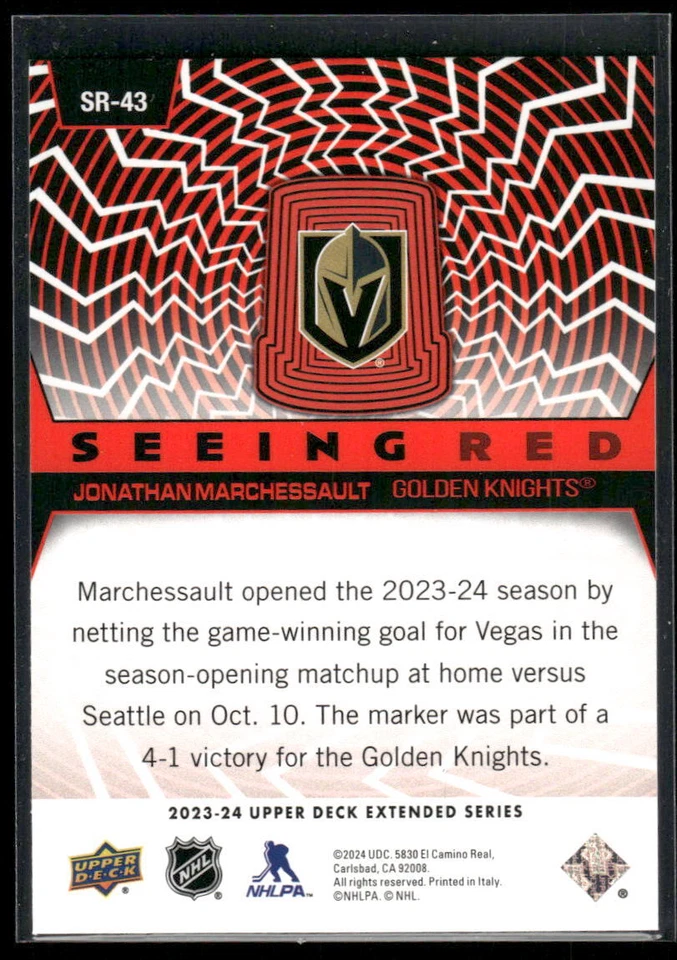 #SR-43 Jonathan Marchessault 2023-24 Upper Deck Seeing Red Silver Spectrum - Image 2 of 2