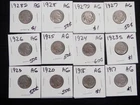 12 Circulated AG Buffalo Nickels 1917 to 1928D