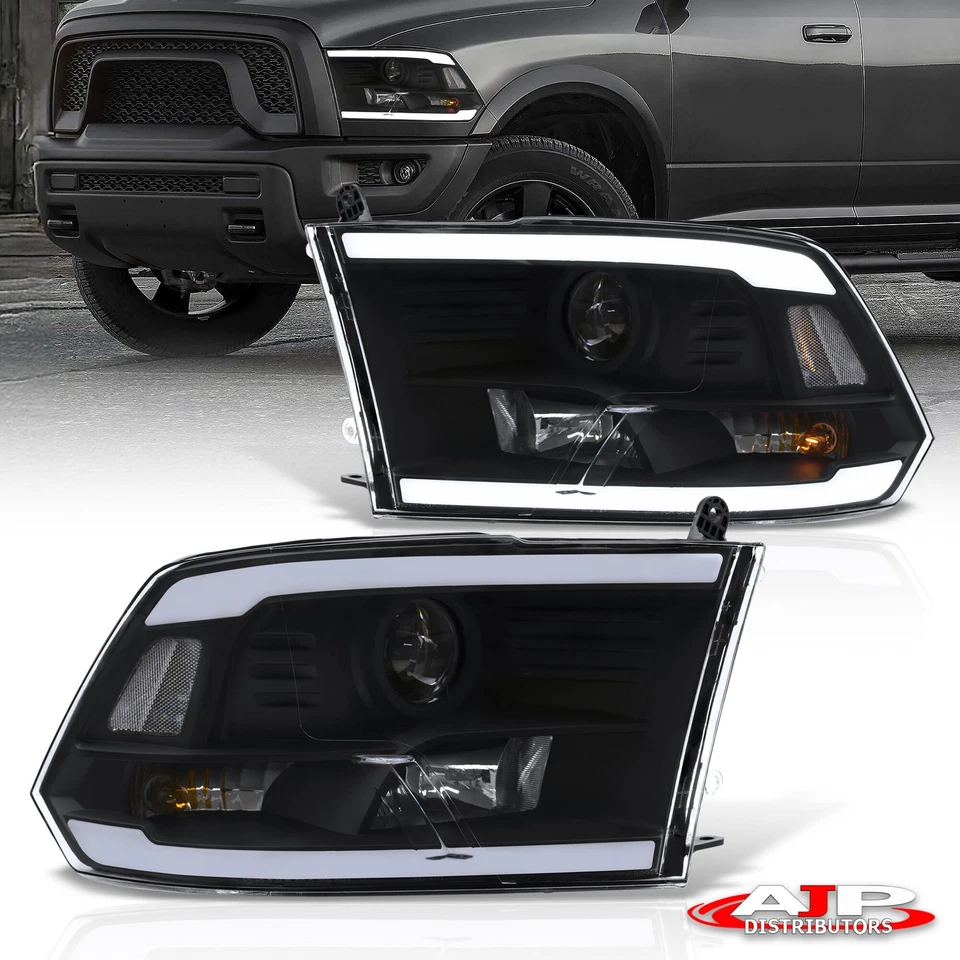 Black Driving LED Tube Head Lights Lamp For 2009-2018 Dodge Ram 1500 2500 3500 - Imagem 2 de 4