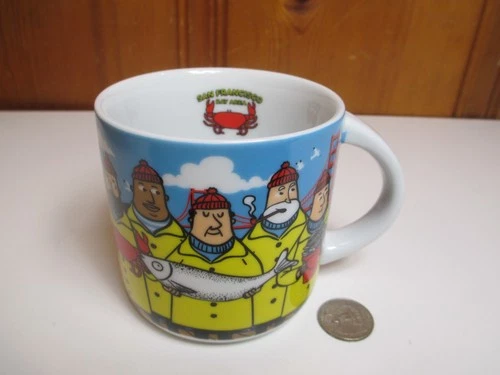 San Francisco Bay Area Chalo 14oz Art Print Coffee Mug Fisherman Wharf Crab Fish