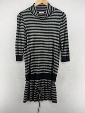 JUICY COUTURE Dress L Shift Jersey Turtleneck 3/4 Sleeve Y2K Drawstring Gray USA
