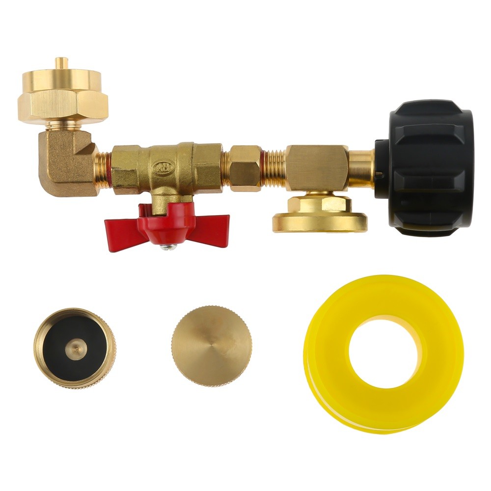 QCC1 Propane Refill Elbow Adapter with Tank Level Gauge for Camping Grill Bottle