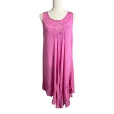 S.R. Fashion Pink Rayon Handkerchief Hem Dress Boho Free Size India Embroidered