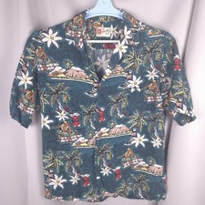 Vtg Hilo Hattie Hawaiian Original Shirt Mens L Green Floral Rayon Made In Hawaii