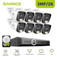 SANNCE 3MP Full Color PoE IP Security Camera System 8CH NVR Audio Recording AI