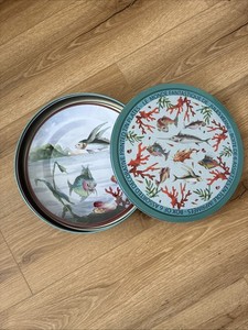 Au Bain Marie 6 Jules Verne Screen Printed Tin Plates Plus Container Excellent