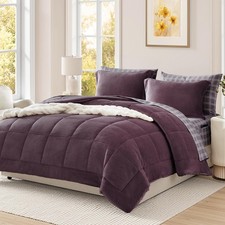 Plush Queen Comforter Set Purple, Flannel Velvet Comforter Sets 7 Pieces Bed ...