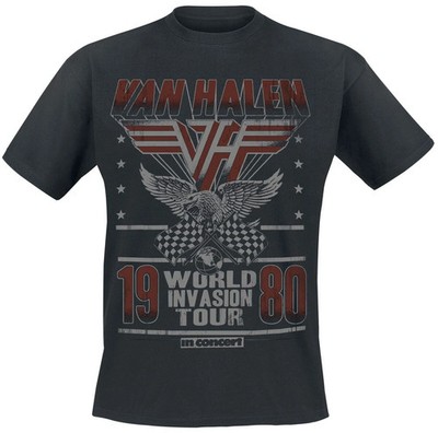 Van Halen T-Shirt Herren World Invasion Tour 1980 schwarz Band-Merch, Bands