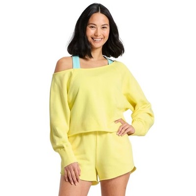 JoyLab Women's Yellow Cropped Raw Hem Boat Neck Long Sleeve Sweatshirt Size XXL