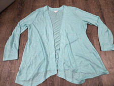 J. Jill Love Linen Light Aqua 100 Linen Light Cardigan Sweater Large