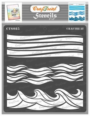 CrafTreat Reusable Wave Stencil for Painting - 6x6 Inches - DIY Art on White 