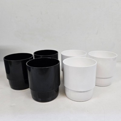 Vintage Tupperware Preludio Acrylic Set of 6 Cups Stackable 1672 Black White